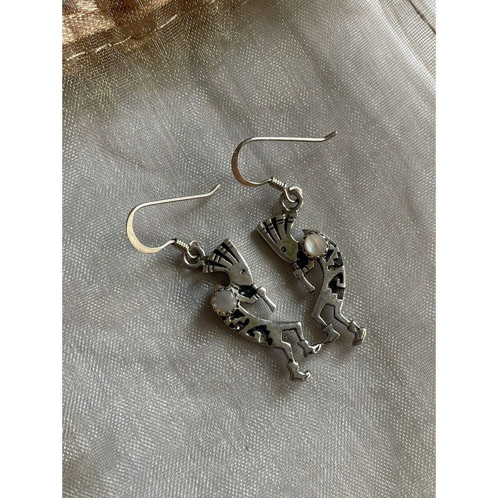 Vintage Sterling Silver Native American Kokopelli Earrings Dancing Flute